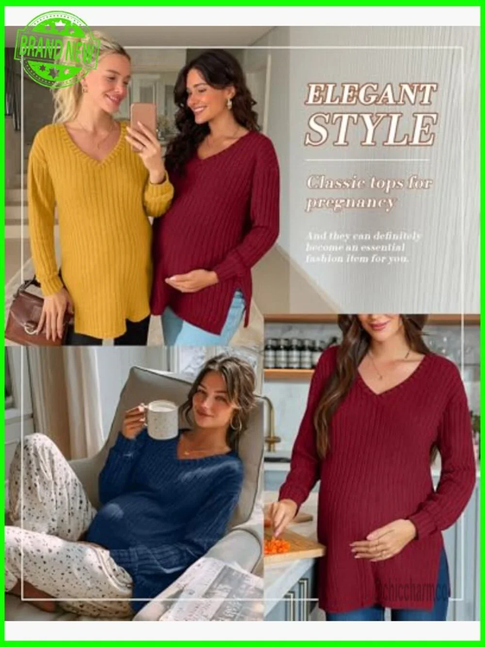 3-Pack Maternity Sweaters, Long Sleeve V-Neck Tops with Side Split - Picture 4 of 7